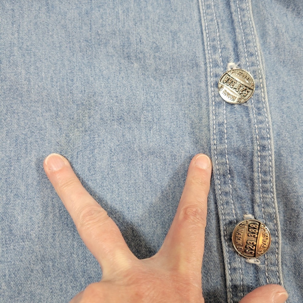 Vintage B.X.B Denim Jacket Women L Blue  Corduroy Mixed Media Michigan Buttons - Picture 8 of 9